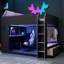 Lit mezzanine avec rangement, lit de jeu moderne en bois aggloméré pour maison compacte