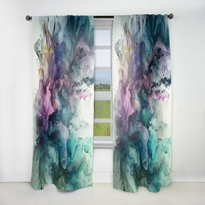 Green Purple Marbled Symphony - Modern Velvet Curtain - Room Darkening - 1 panel