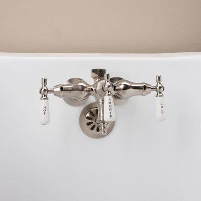 3 Handle Wall Clawfoot Tub Faucet with Diverter