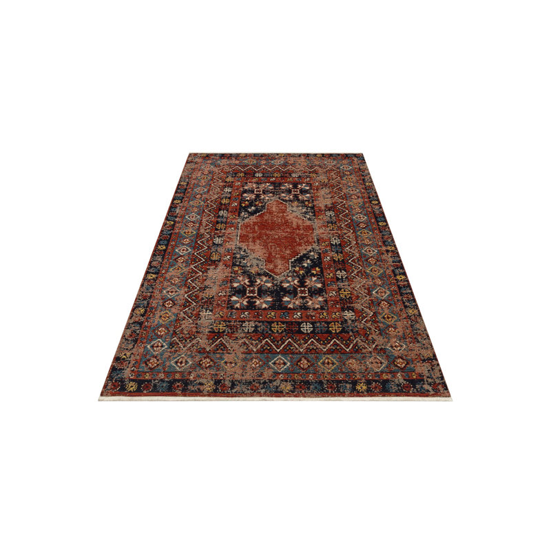 Tapis oriental rectangulaire en chenille multicolore rouge / noir, Rectangle 2 pi 7 po x 4 pi 11 po
