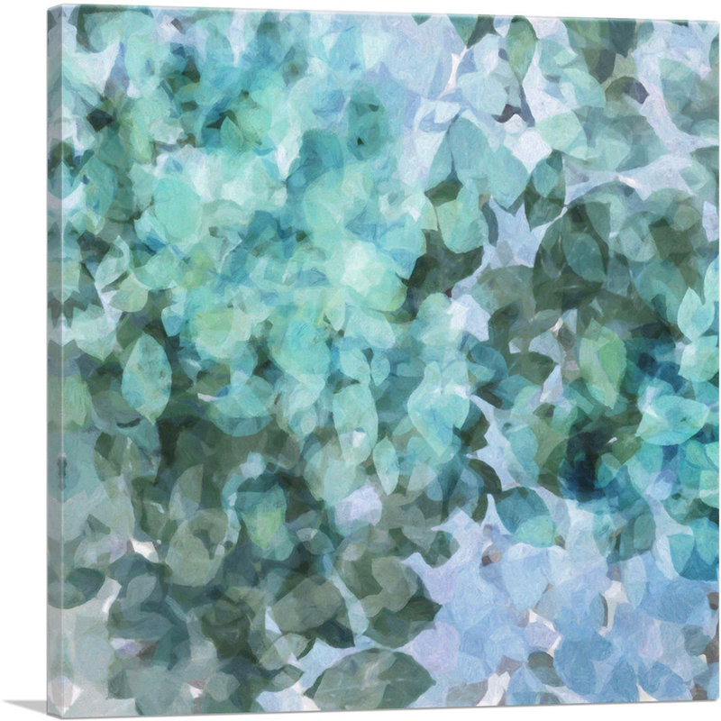 Bleu sarcelle bleu vert pétales modernes - reproduction d'art sur toile tendue, H 26 po x l 26 po x P 1,5 po