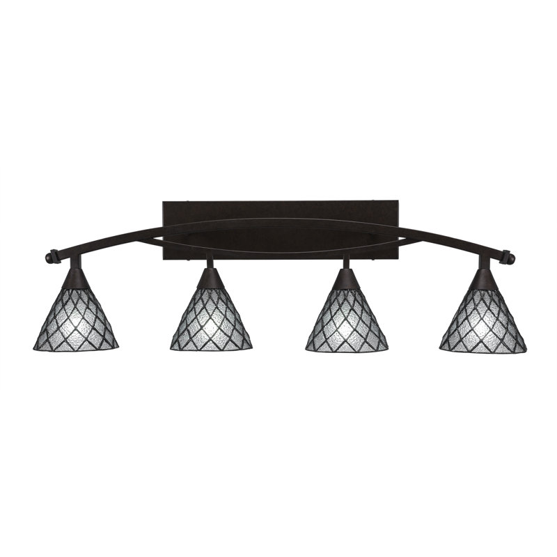 Barre d'éclairage de salle de bain 4 lumières Eisenhauer, finition bronze avec verre 7 "Diamond Ice Art