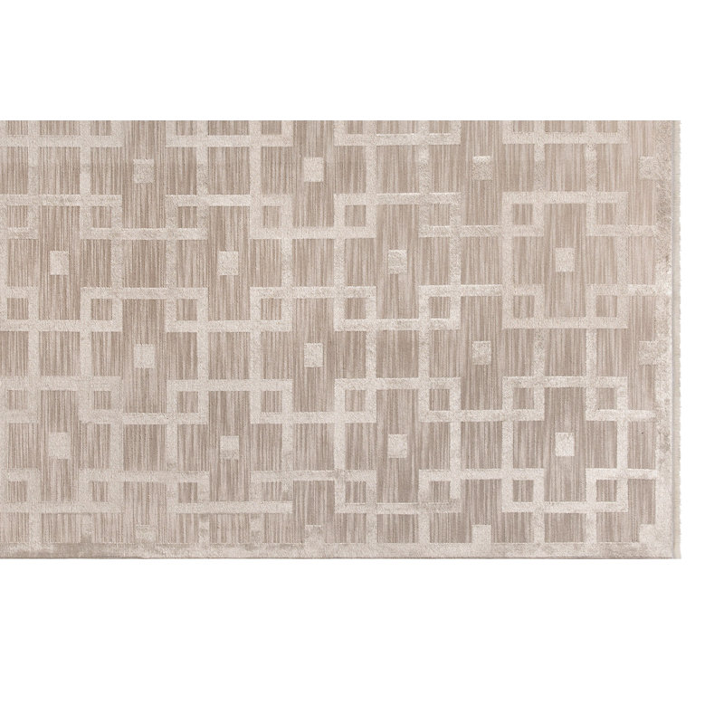 Tapis en polyester de qualité supérieure, 5,2 x 7,2 pi, vison et beige | 100% tissé à la machine, hauteur de poils de 0,2 po | Base en coton / jute durable, facile à nettoyer, idéale pour le décor du salon et de la chambre à coucher, conception douce et élégante