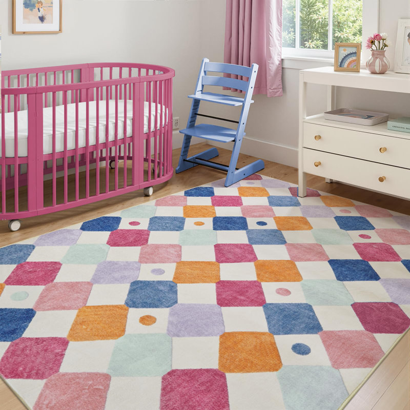 Colorful Diamond for Kids Washable Non-slip Rug Berries on Cream, Rectangle 5' x 7', Berries on Cream