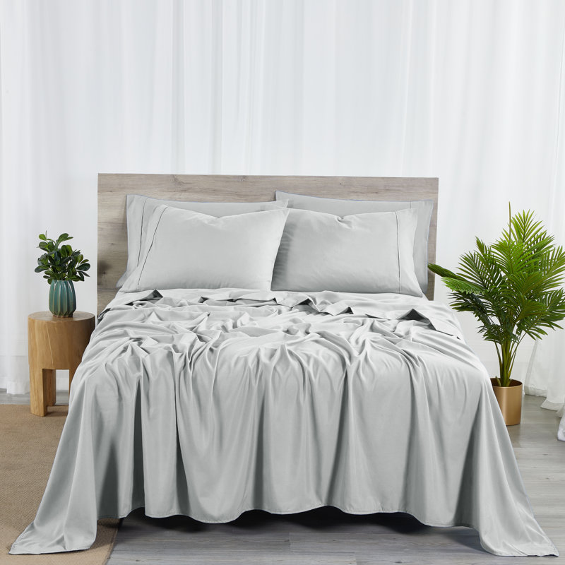 Bibb Home 2000 Count 6-Piece Rayon From Bamboo Sheet Set with Snug Grip, Heathered - Silver