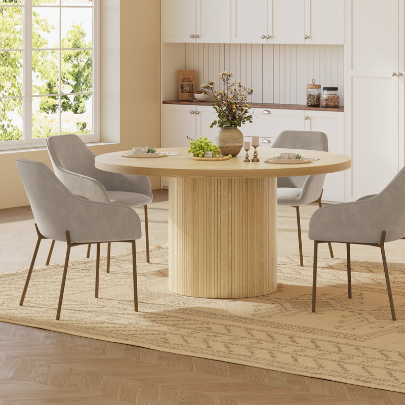47.2'' Round Dining Table, Kitchen Table With Wood Strip Base For Kitchen Living Room, Oak