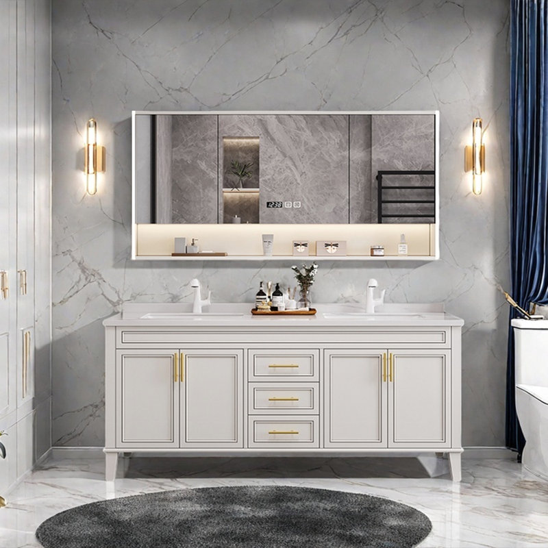 Simple modern French style bathroom cabinet, Off-white, 32.28'' H x 59.06'' W x 21.65'' D