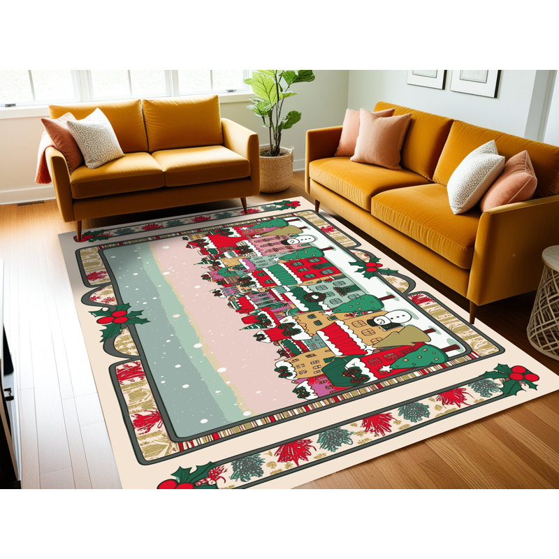 Tapis de vacances d'hiver de Noël lavable The Holiday Aisle®, Rectangulaire 3 pi x 5 pi