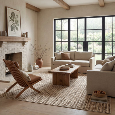 Winfield Katasha Checked Wool Brown Area Rug