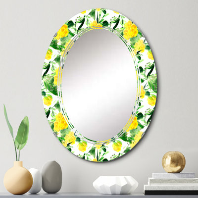 Miroir mural jaune à motif de fleurs sauvages jaunes