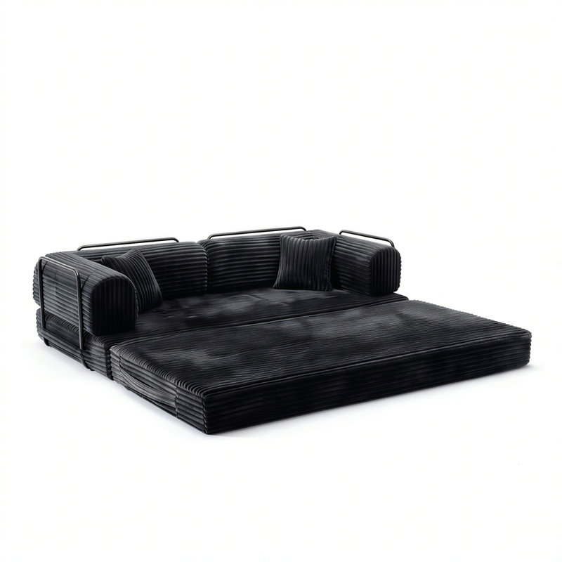 Canapé-lit convertible modulaire avec dossier coussiné et accoudoirs pour le salon ou la chambre à coucher, Gris antique