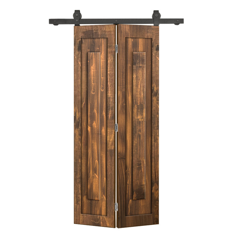 Ensemble de quincaillerie pour porte de grange coulissante en bois de pin 1 panneau, Noyer, 24 po x 80 po