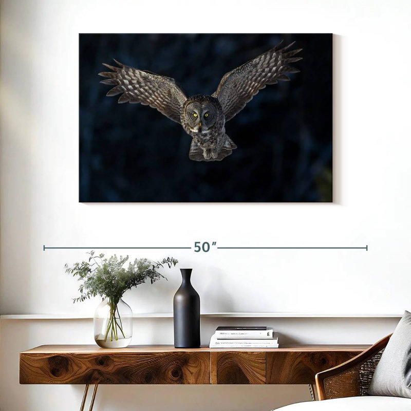 Flying Gray Owl, 26" H x 39" W