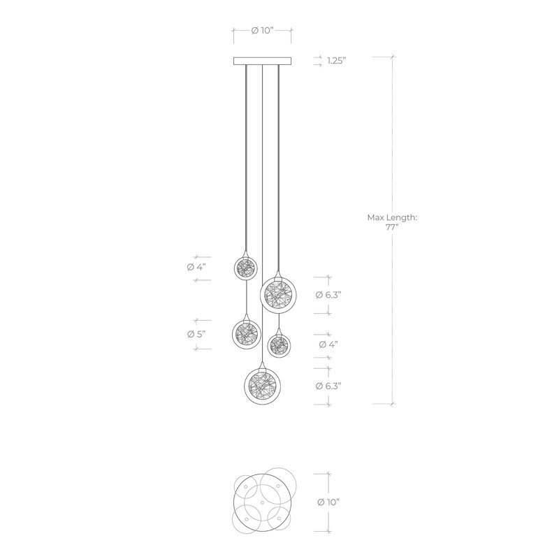 Reflection Twigs 5 - Light Pendant, Black, Clear/Silver, 120" H x 12" W x 12" D
