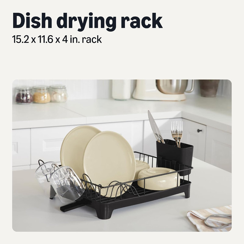 Dish Drying Rack for Kitchen Counter, Stainless Steel Dish Rack with Drainboard, Black