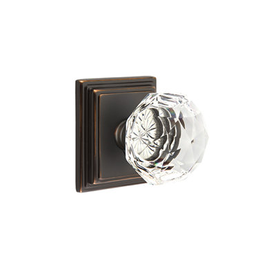 Ensemble de boutons de passage Emtek avec rosette Wilshire et bouton en verre Diamond