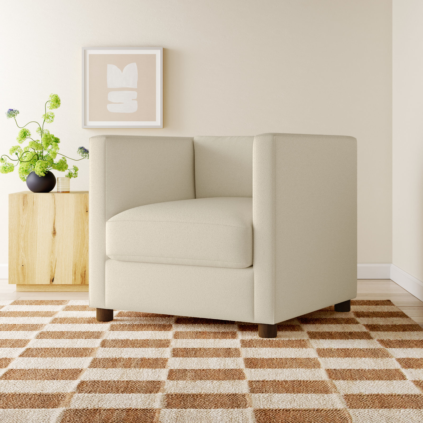 Emilie Upholstered Chair and a Half, Nomad Snow Crypton® Chenille, Oak