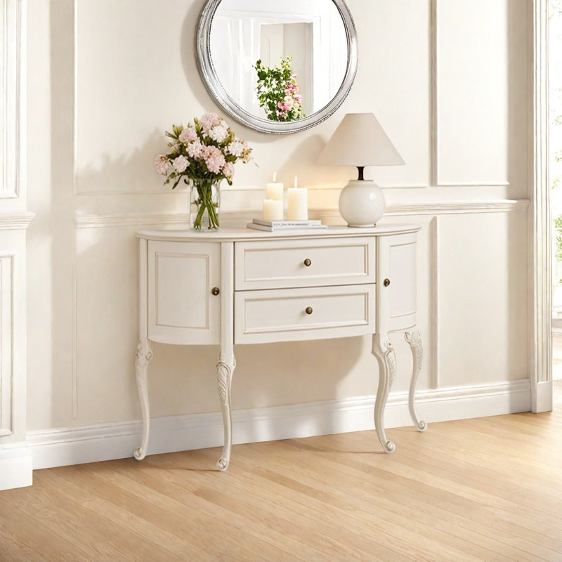 Console en bois massif rétro, Crème, crème, H 33,46 po x l 43,31 po x P 13,78 po