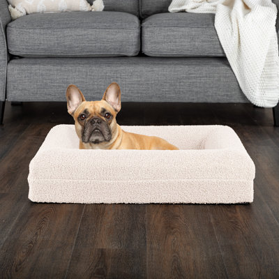 PETMAKER 26in Medium Dog Bed with Machine-Washable Cover – Memory Foam Pet Bed with Bolster, Cream