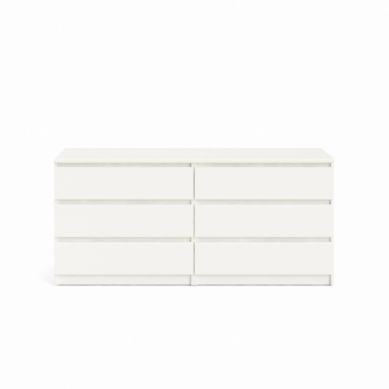 Commode double 6 tiroirs pour le couloir de la chambre à coucher, blanc