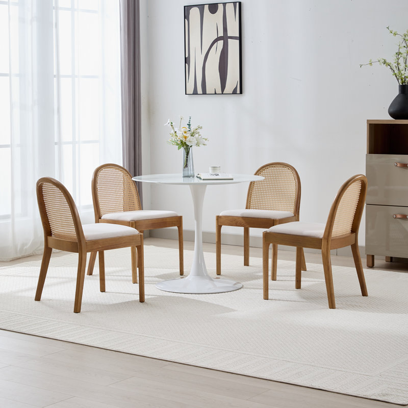 Kashtyn Fabric Solid Back Side Chair, Wood, Beige