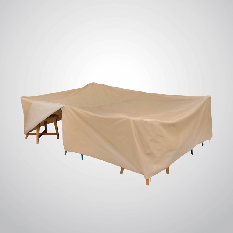 Modern Leisure Basics Rect/Oval Patio Table & Chair Set Cover, 115"L x 76"W x 30"H, Khaki