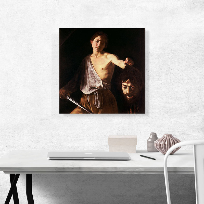 David avec la tête de Goliath - impression, H 18 po x l 18 po x P 0,75 po