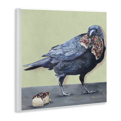Corbeau mangeant un beignet, art mural par Kamdon Kreations