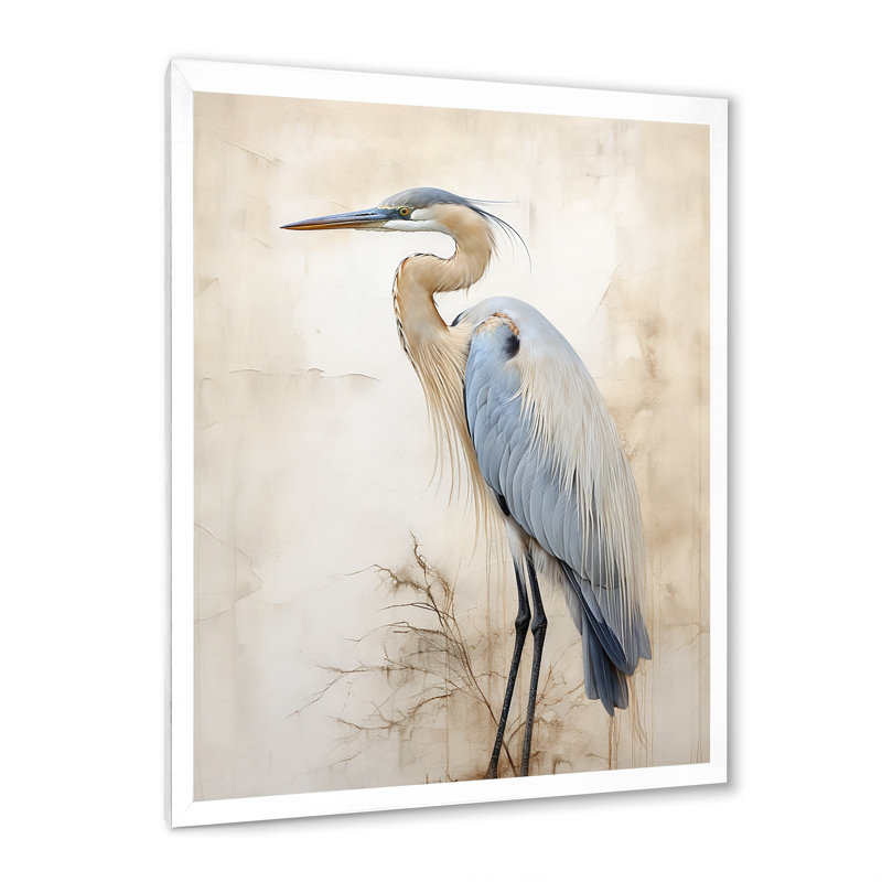 «Majestic Blue Heron Horizon II», art mural héron, H 32 po x l 24 po x P 1 po, Cadre simple blanc