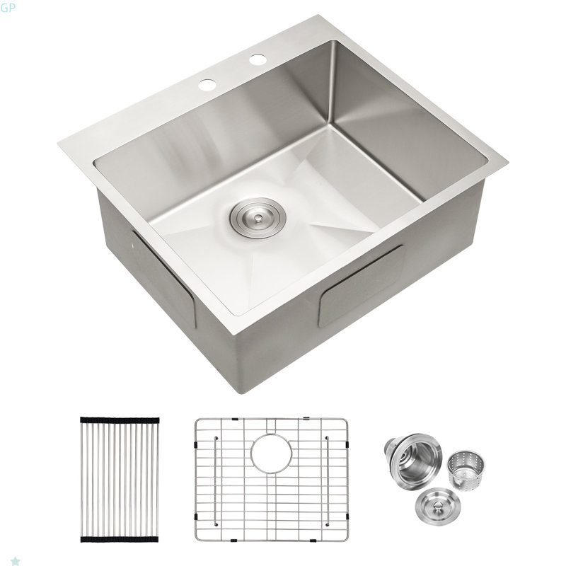 Stainless Steel Drop In Kitchen Sink - 25 Inch Drop-In Topmount Sinks 16 Gauge R10 Tight Radius Deep Single Bowl 25" Basin Sink