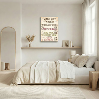 Ensemble de 1 toile murale « Sagesse du jour de lessive » avec citations et électroménagers vintage