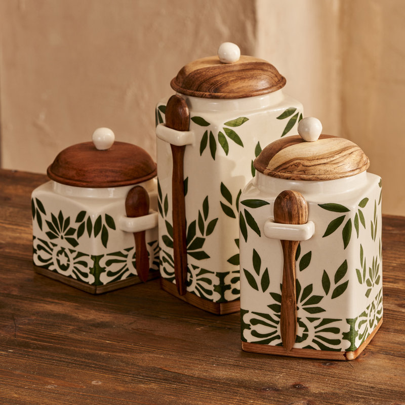 Pot en céramique Molly avec couvercle en acacia et cuillère