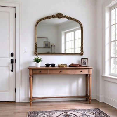 30"/32"/37"/73" Vintage Ornate Wall Mirror Antique Gold Metal Framed Bathroom Vanity Mirror Leaning Dresser Mirror, Round/Arch, Full Lenth/Wall