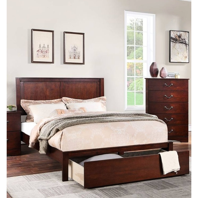King Size Rustic Bed, Two Panel Design, Rectangular Drawer, Antique Silver Finish Style Bed With Headboard, Shaped Plywood