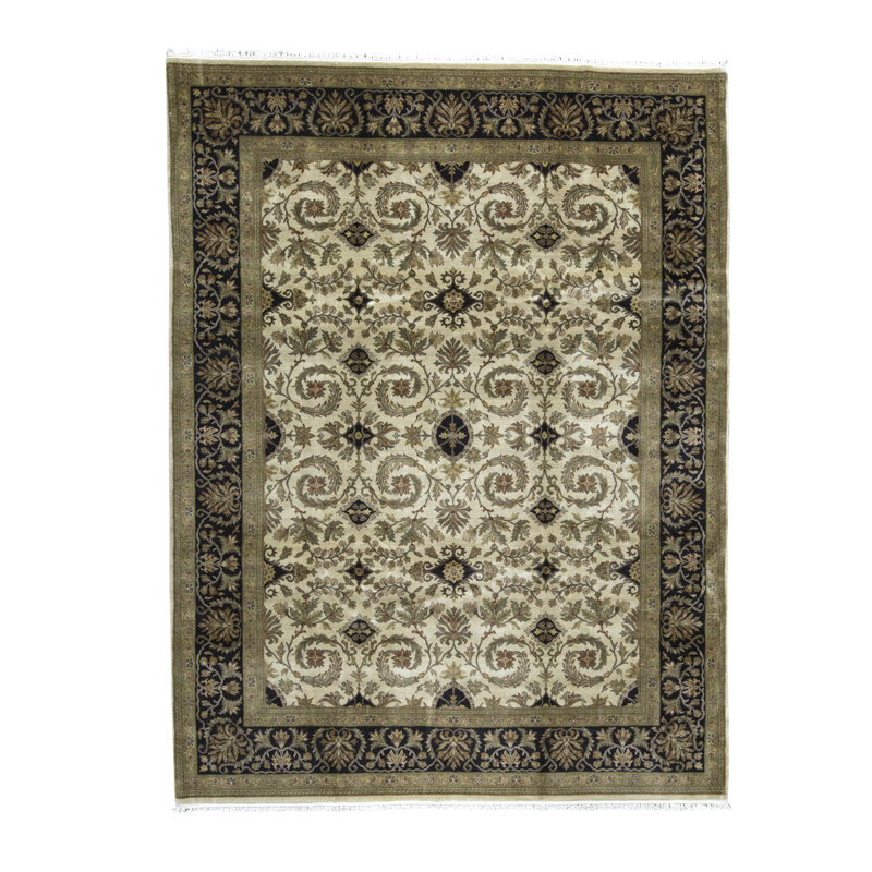 Tapis oriental en laine noué à la main Mountain King ivoire / noir / vert
