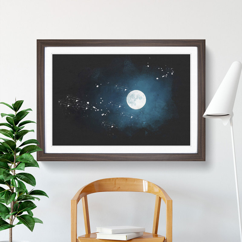 The Full Moon at Midnight - Picture Frame Graphic Art Print, 45cm H x 63cm W x 2cm D, Walnut Framed