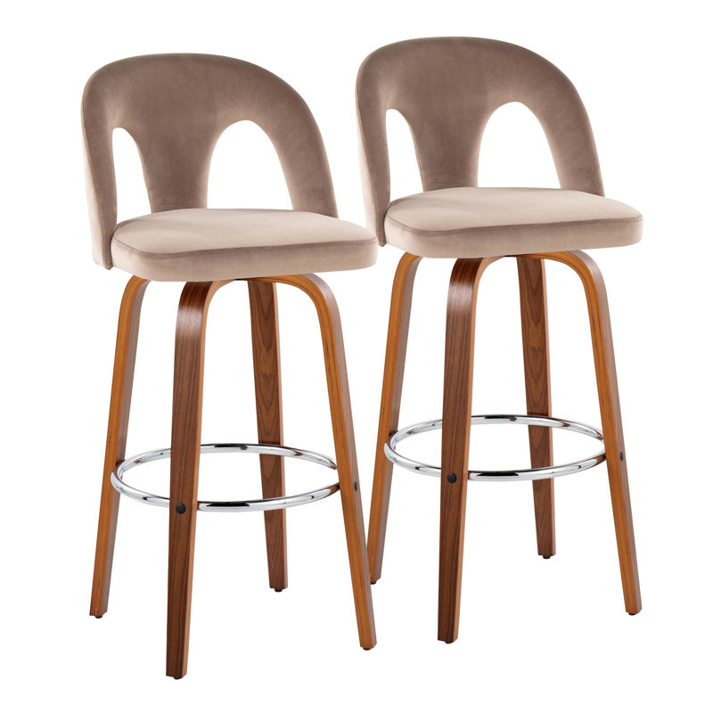 Tabourets de bar 30 po Caden, Noyer / chrome, Velours espresso, Tabouret de bar (siège d’une hauteur de 30 po)