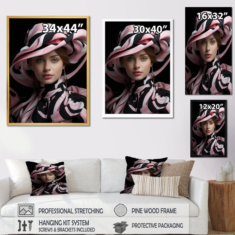 «Chic Woman with Hat I», reproduction d'art sur toile, Toile tendue, H 32 po x l 16 po x P 1 po