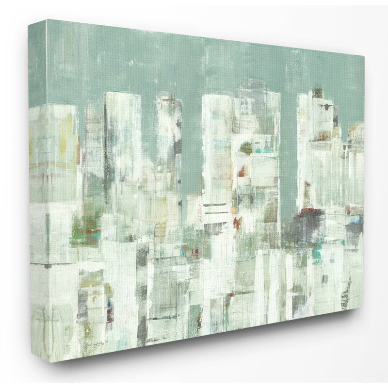 « cityscape abstract shapes white green », reproduction d’art, Toile tendue, H 16 po x l 20 po x P 1,5 po