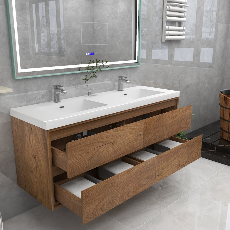 Azden 47" Wall-Mounted Double Bathroom Vanity Set, Teak Oak