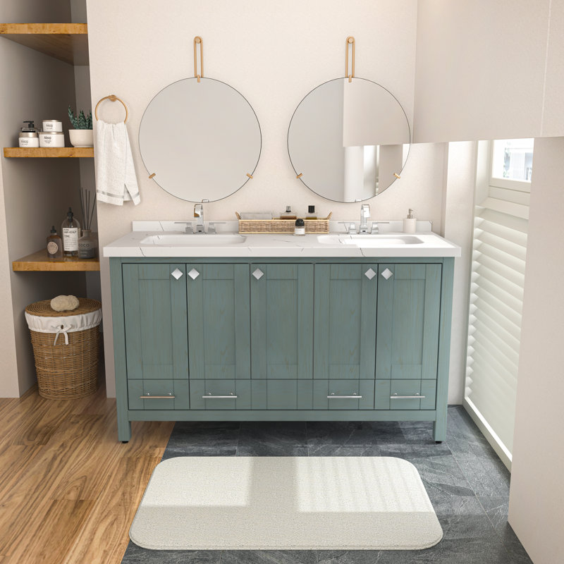 Analis 59'' Double Bathroom Vanity with Engineered Marble Top, Sea Green