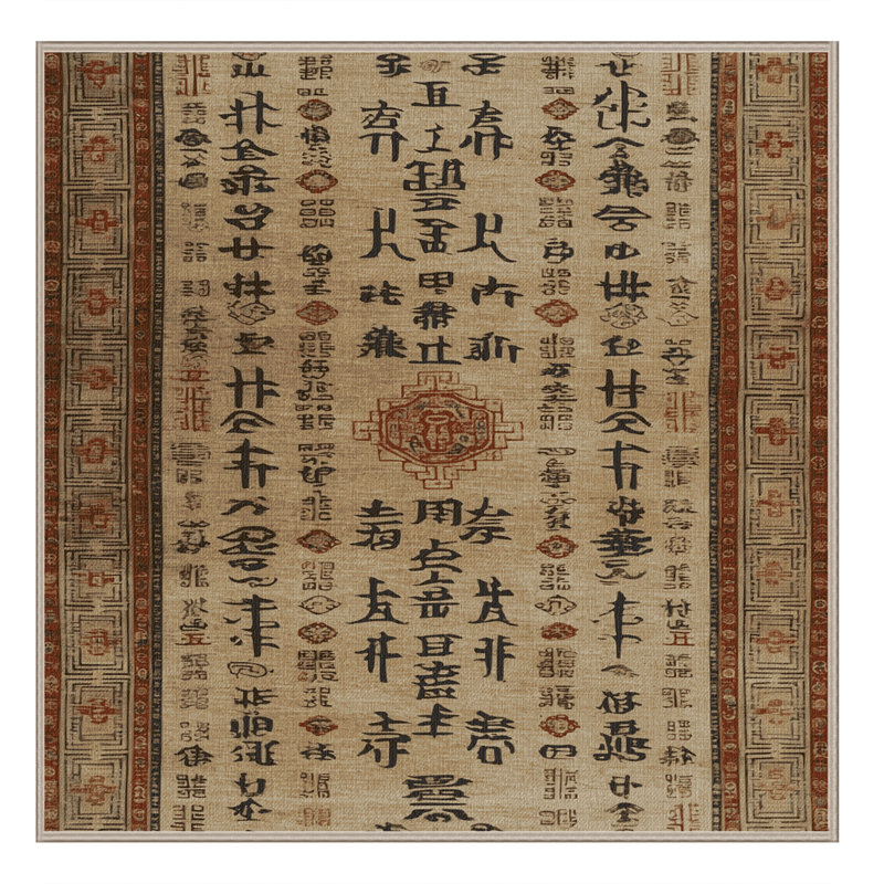 Tapis beige Art Deco lavable à la machine, Carré 6 pi