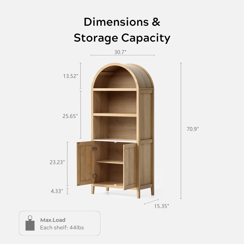 70.9"H*30.7"W 3-Tier Book Cabinet Storage Bookcase, Natural Oak