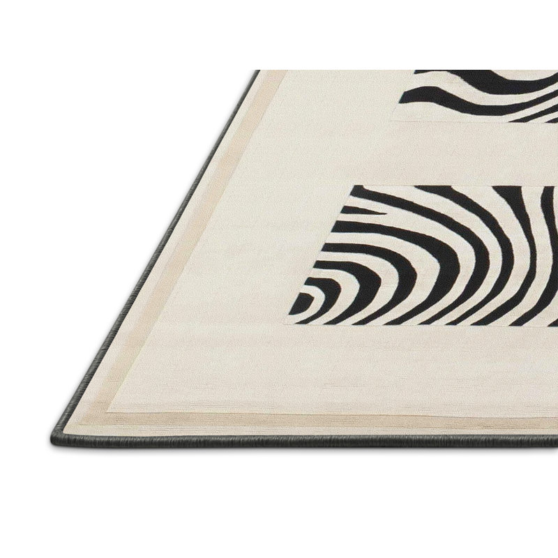 Tapis beige/noir contemporain, Rectangle 5 pi x 7 pi