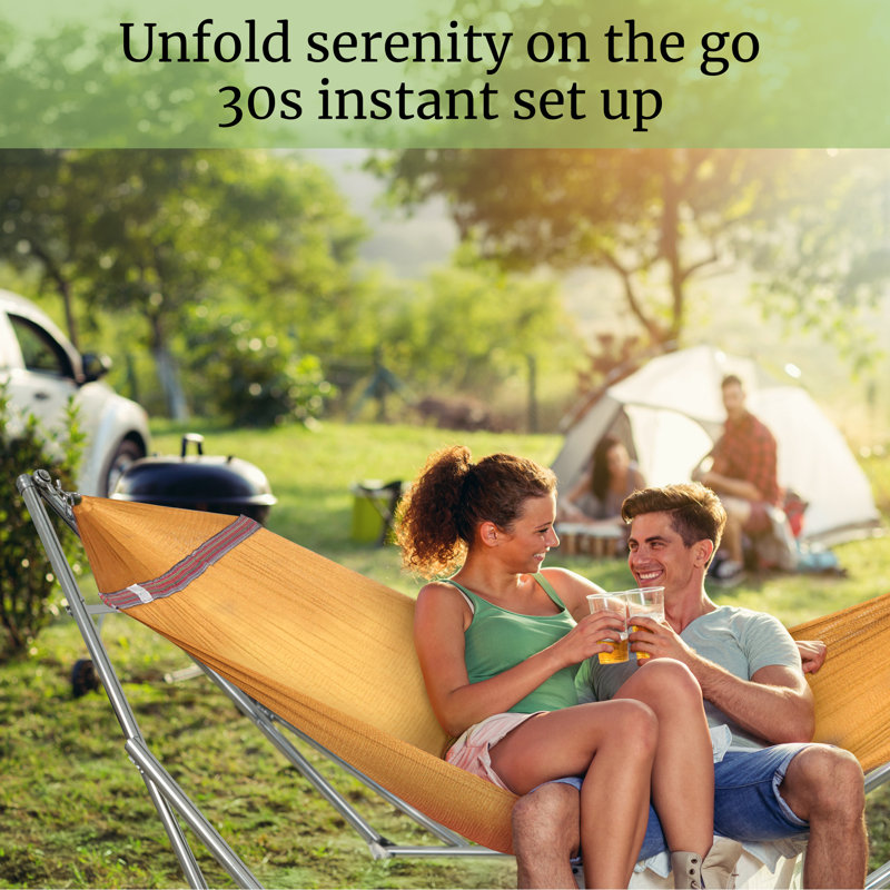 Tranquillo Yellow Double Hammock with Galvanized Steel Stand