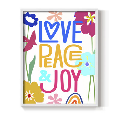 Pop Love Peace Joy, reproduction encadrée - bois massif