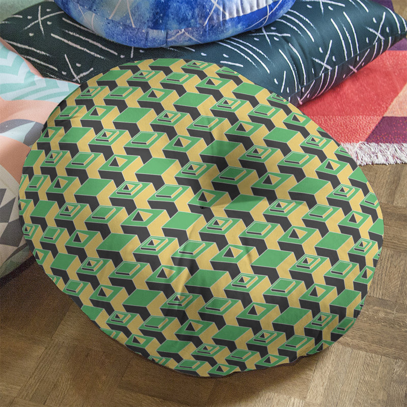 Coussin de sol à motif de gratte-ciels classiques, 30 po x 30 po, Vert/jaune/noir