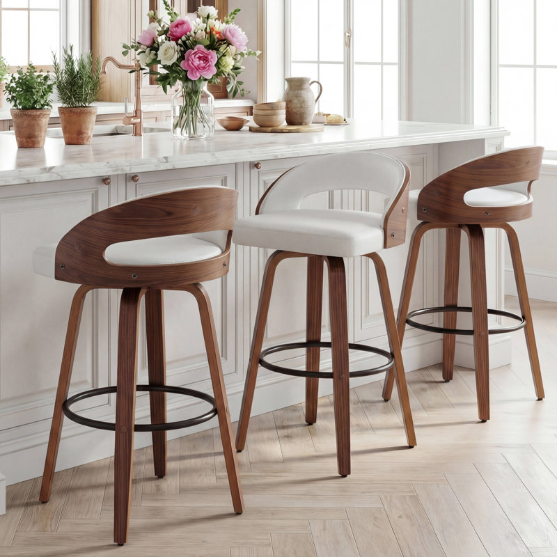 Ensemble de tabourets pivotants 3 pièces Carmavy, Tabouret de bar (siège d'une hauteur de 25 po), Blanc
