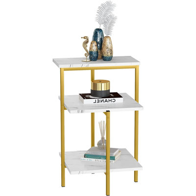 Petite table de bout moderne à 3 niveaux, table d'appoint rectangulaire de salon en or avec faux marbre pour chambre à coucher, petits espaces