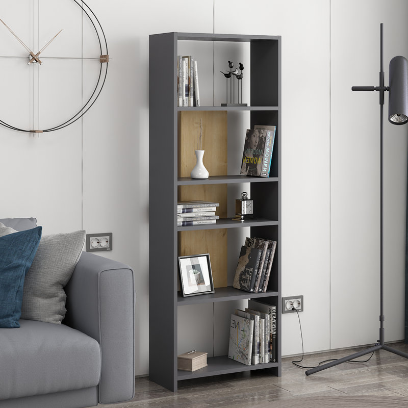 Chinery 160cm H x 57cm W Standard Bookcase, Anthracite/Oak